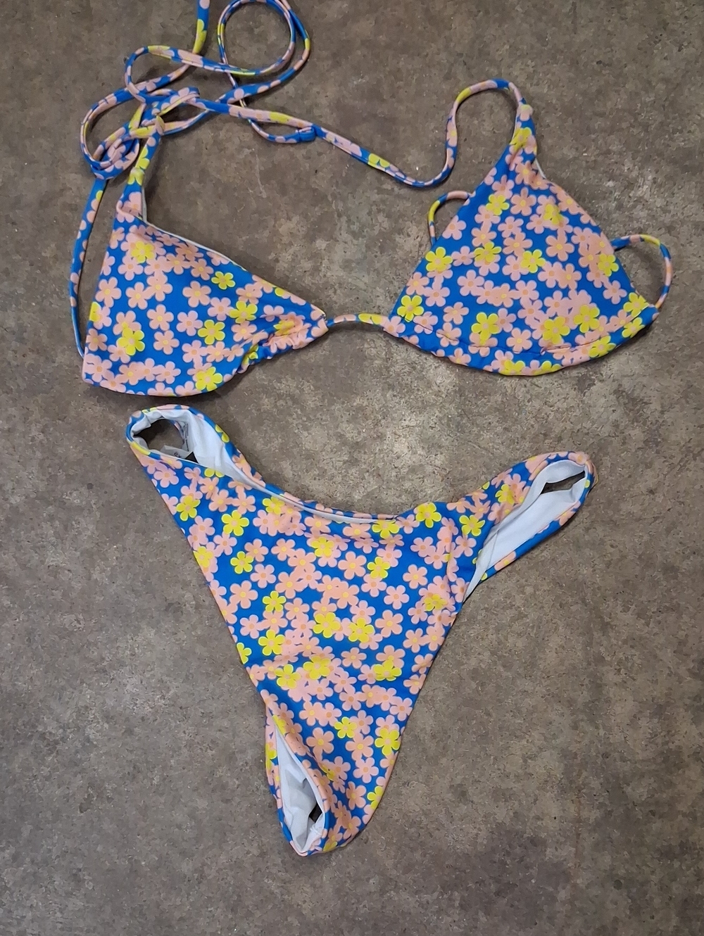 Womens Floral Blue Pink Yellow Two-Piece Swim Set